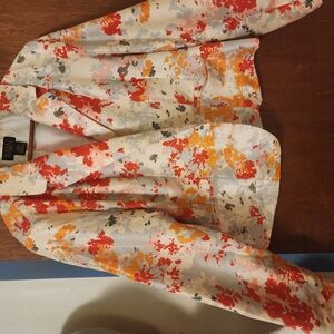 IMAN Red and Orange Floral Blazer Lightweight Suit Jacket